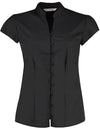 Kustom Kit K727 Tailored Fit Mandarin Collar Poplin Blouse Cap Sleeve
