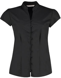 Kustom Kit K727 Tailored Fit Mandarin Collar Poplin Blouse Cap Sleeve